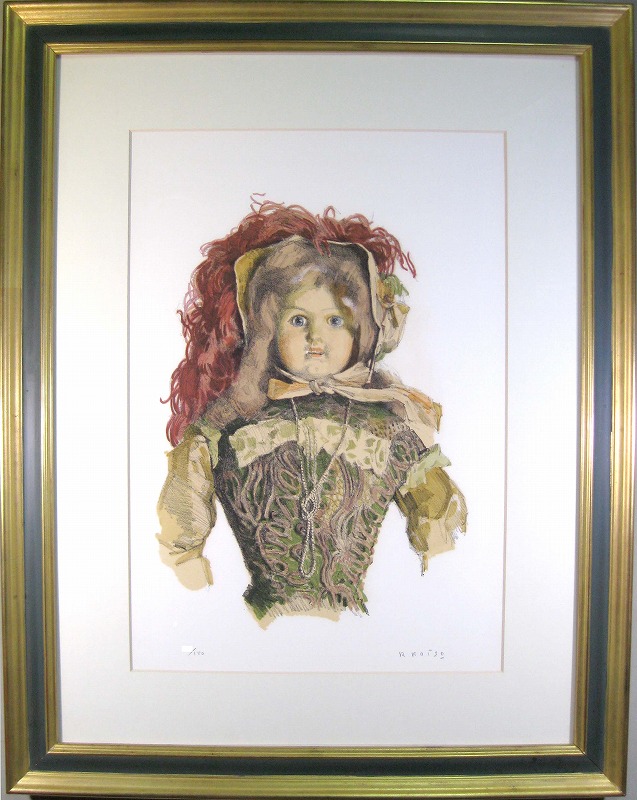 小磯良平 フランス人形・貴婦人の人形 1977年 絵画（小磯良平版画集 表紙掲載図柄/リトグラフ）作品